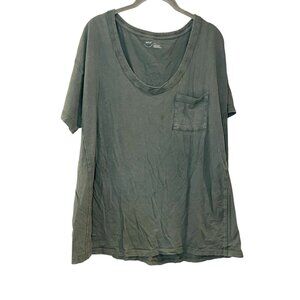 Aerie Womens T Shirt Short Sleeve Round Neck Front Oversized Pocket Green Size M